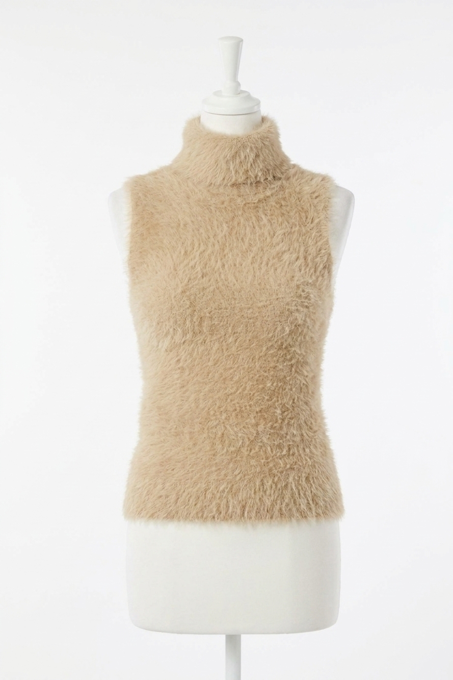 NEW MOLLY BRACKEN fuzzy who? turtleneck sweater top in beige
